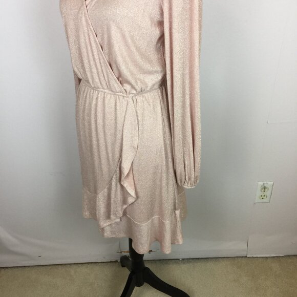 New! LC Lauren Conrad Wrap Dress S Woman Pink Metallic Knit Long Sleeve Ruffle - Picture 15 of 15